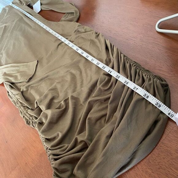 Good American ruched mini dress in fog/olive green small new - Picture 8 of 11